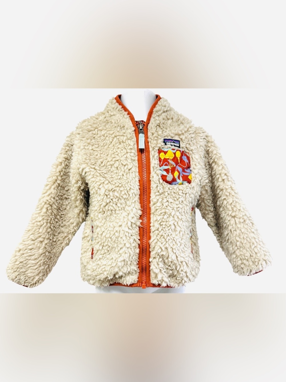 Patagonia Baby Retro-X Cream Fleece Jacket with Coral  Trim and Patterned Sz.2T